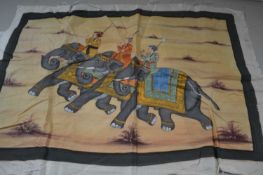 An Indian silk painting of three elephants and riders, 35 x 50cm