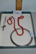 Mixed Lot: White metal sword brooch, further bangle and necklace