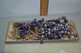 Box of various assorted simulated pearl necklaces and other costume jewellery