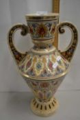 Zsolnay Pecs style continental double handled vase, no makers marks apparent