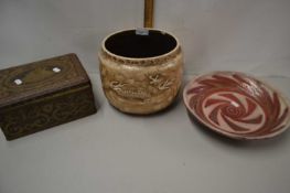 Mixed Lot: Bretby planter, further pottery bowl and a vintage tin containing a range of match boxes