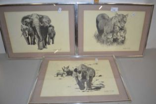 Jonathan P Scott, three coloured prints African animals