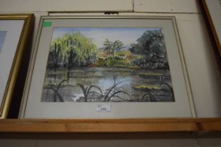 Alma, watercolour study of a lake scene, framed and glazed