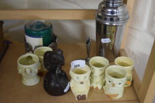 Mixed Lot: Egg cups, pen stand, chrome cocktail shaker etc