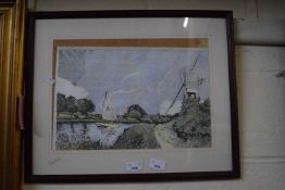 Robert Lee, Trestle Smock Wind Pump on the River Ant, coloured print, together with a further