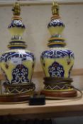 Pair of pottery table lamps on bases