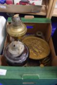 Oil lamp bases, brass wall plaques etc