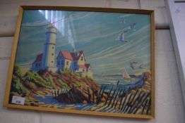 View of a lighthouse, oil on board,framed