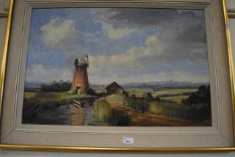 Horsey Mill by J Fairhurst, oil on board, framed
