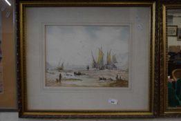Boats on the shore, watercolour, indistinctly signed, framed and glazed