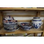 Mixed Lot: Various Japanese Imari plates and dishes together with a Royal Doulton Real Old Willow