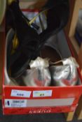 A pair of lady's black satin slingbacks by Donna Karen (worn by with original label to sole, RRP: £