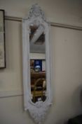 Rectangular white painted carved wooden wall mirror