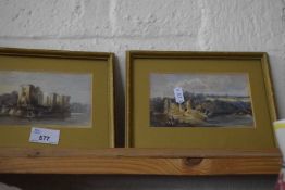 Pair of small watercolour studies, castle views, gilt framed