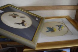 Pair of featherwork pictures of birds