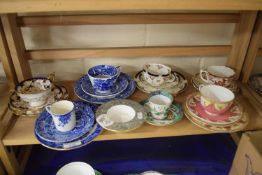 Collection of various cups and saucers to include Worcester, George Jones Abbey pattern, Crescent