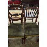 Pair of Victorian bar back dining chairs with green seats