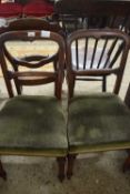 Pair of Victorian bar back dining chairs with green seats