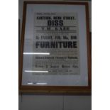 Framed poster for T W Gaze Auctioneers
