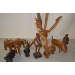 Collection of various African hardwood figures and ornaments