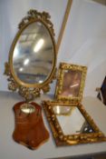 Mixed Lot: Two gilt framed mirrors, further gilt framed print and a small hardwood framed mirror (