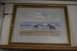 Colin Crocker - study of horses at the seaside, acrylic on board, framed