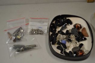 Box of various jet beads and other items