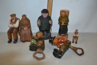 Mixed Lot: Various carved continental and Scandinavian wooden figures, bottle openers etc