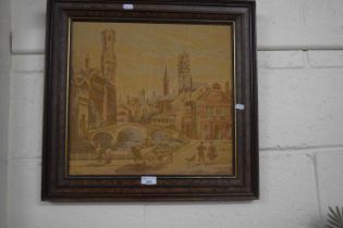 20th Century needlework picture of a European canal scene