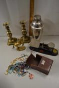 Mixed Lot: Brass candlestick, silver plated cocktail shaker etc