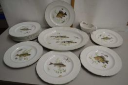 Quantity of Simpsons Old English iron stone plates decorated with fish