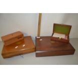 Two empty cutlery cases and two further small wooden boxes