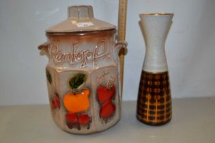 Vintage German Rumtopf pot together with a further German pottery vase