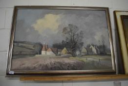 Marcus Ford (British 20th century)- study of a village with oast houses, oil on canvas, set in a