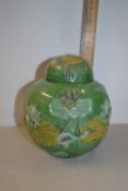Chinese lustre finish ginger jar decorated with a scene of a crane amongst lotus flowers