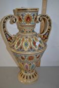 Zsolnay Pecs style continental double handled vase, no makers marks apparent