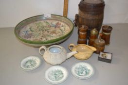 Mixed Lot: Various cruet items, small wooden barrel, assorted ceramics etc