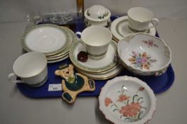 Tray of mixed wares to include Royal Doulton tea wares, modern continental floral encrusted bowl