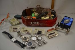 Box of various mixed items to include watches, powder compact etc