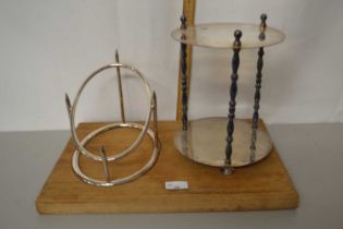 Silver plated stand together with a serving board with silver plated mounts