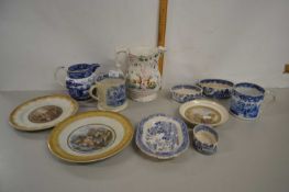 Mixed Lot: Range of various blue and white transfer printed mugs, dishes, further Pratt ware