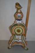 French faience cased mantel clockn with parrot mount (damaged)