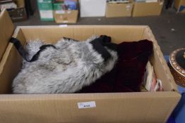 Box containing various vintage fur gloves etc
