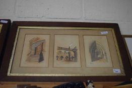 Frame containing three sketches of Norwich scenes