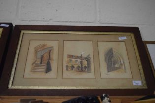 Frame containing three sketches of Norwich scenes