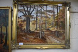 Tony Garner - study of Blickling Woods, oil on canvas, dated 1996, gilt framed