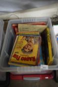 Box containing quantity of various annuals including 1956 Radio Fun Annual, Enid Blyton etc