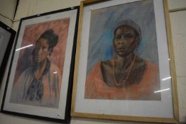 Pair of framed pastel studies portraits