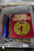 Box containing various books including football annuals, military interest etc
