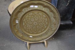 Large Eastern brass tray, circumference approx 30cm